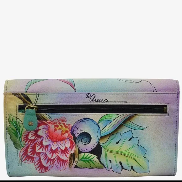 Anuschka Three Fold Floral Multicolor Wallet NWT - Picture 2 of 3